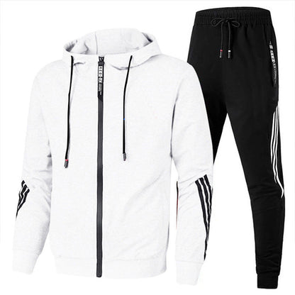 Men's Jogging Suit with Hood and Zip Closure with Stripe Detail