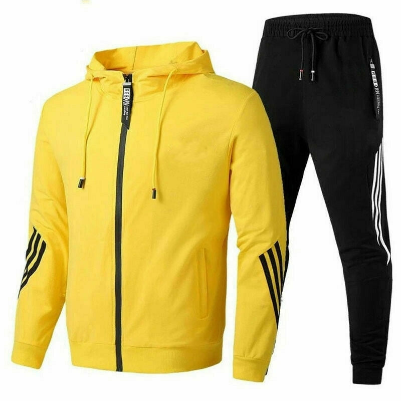 Men's Jogging Suit with Hood and Zip Closure with Stripe Detail