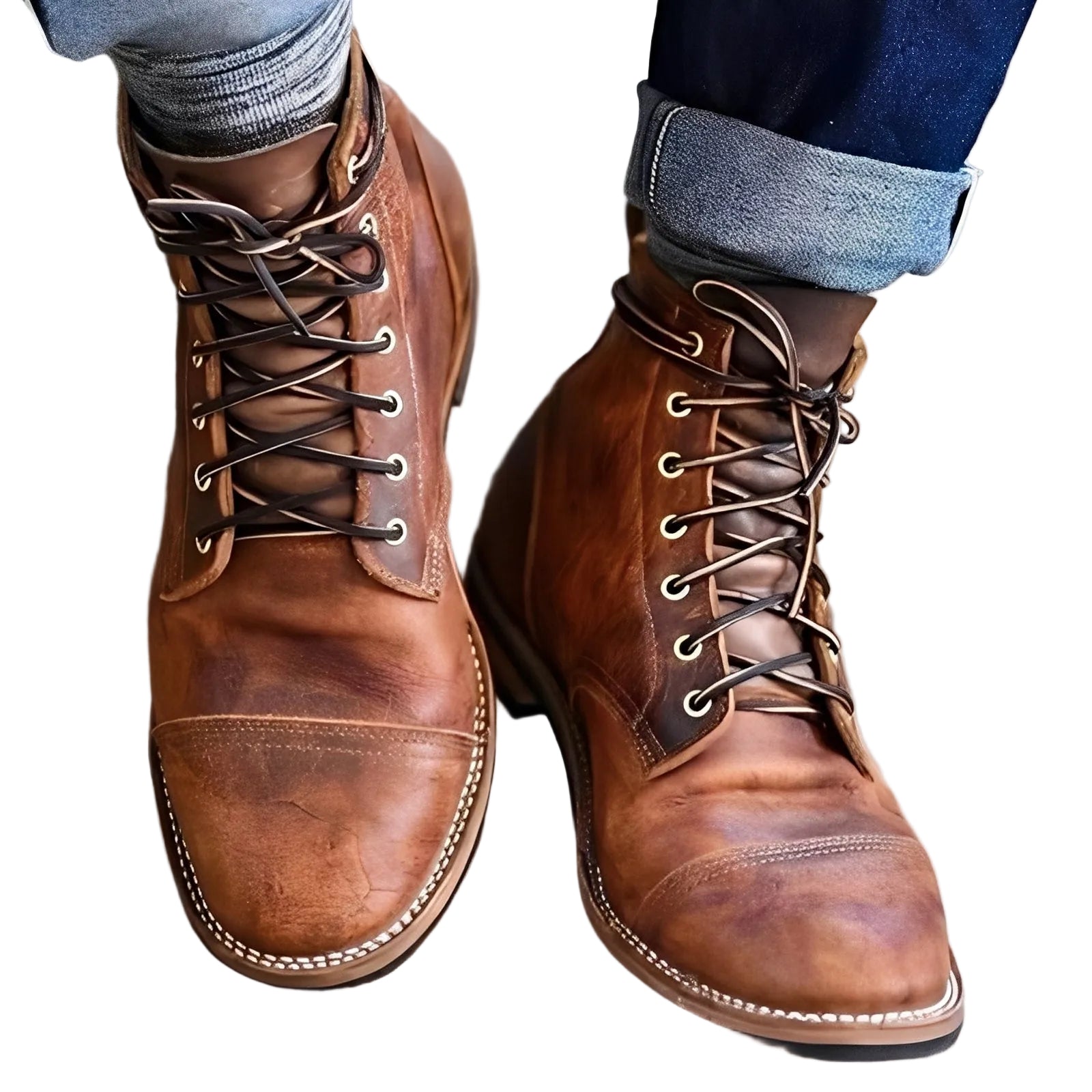 Men's Lace-Up Ankle Boots with Cap Toe