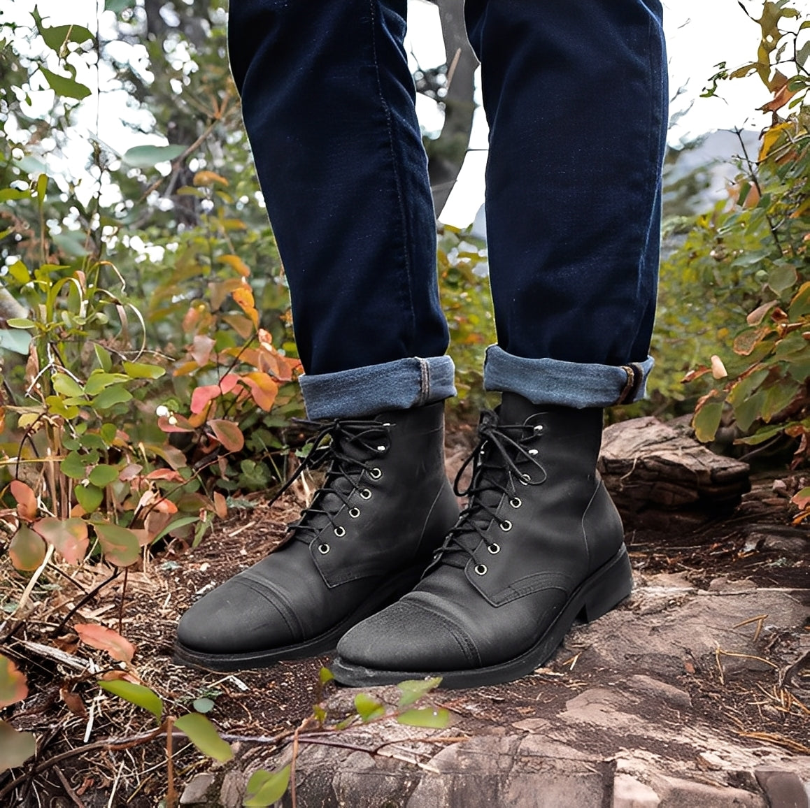 Men's Lace-Up Ankle Boots with Cap Toe