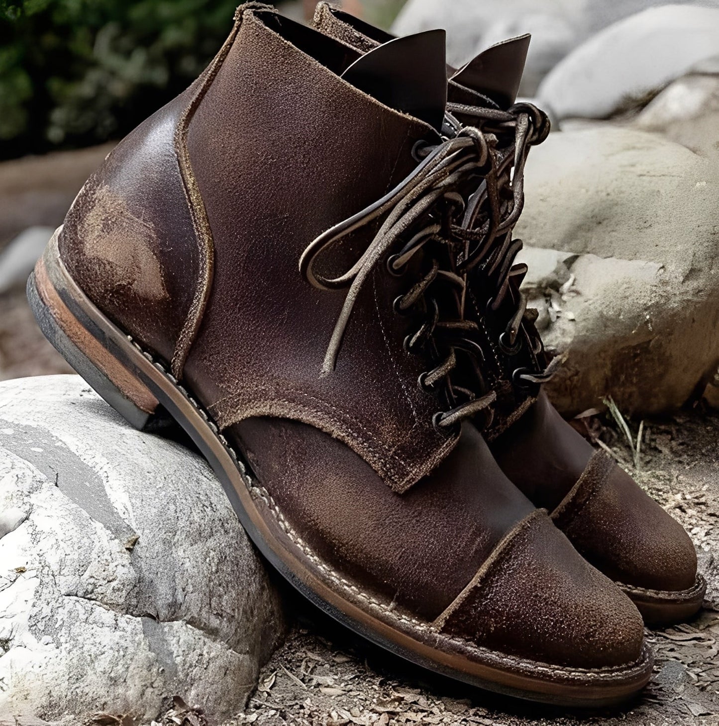 Men's Lace-Up Ankle Boots with Cap Toe