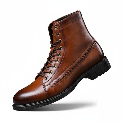 Men's Lace-Up Ankle Boots with Cap Toe and Braided Stitch Detail