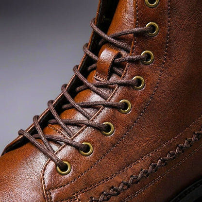 Men's Lace-Up Ankle Boots with Cap Toe and Braided Stitch Detail