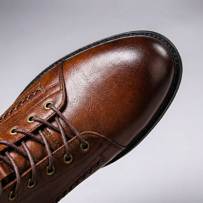 Men's Lace-Up Ankle Boots with Cap Toe and Braided Stitch Detail