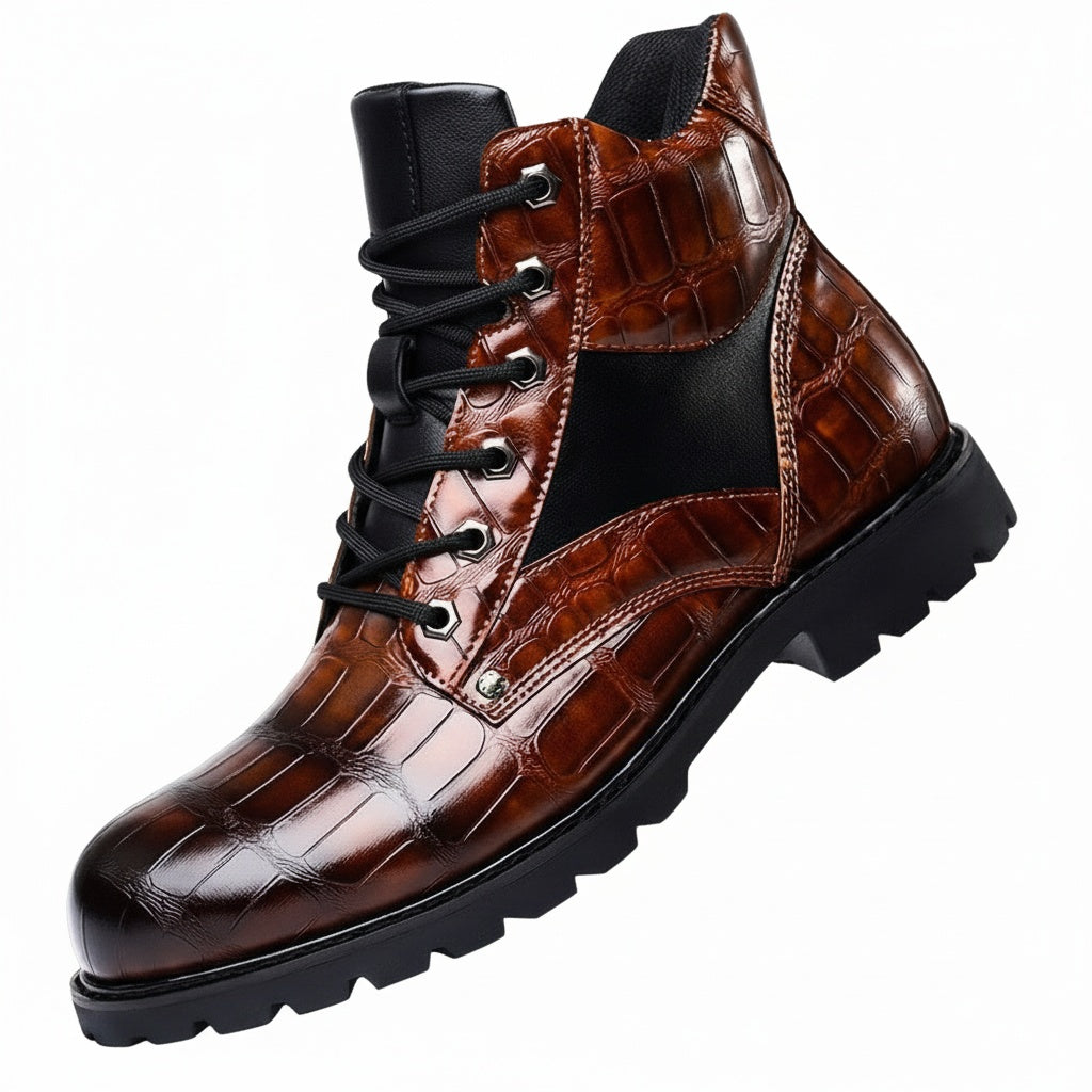 Men's Lace-Up Ankle Boots with Lug Sole and Elastic Side Insert