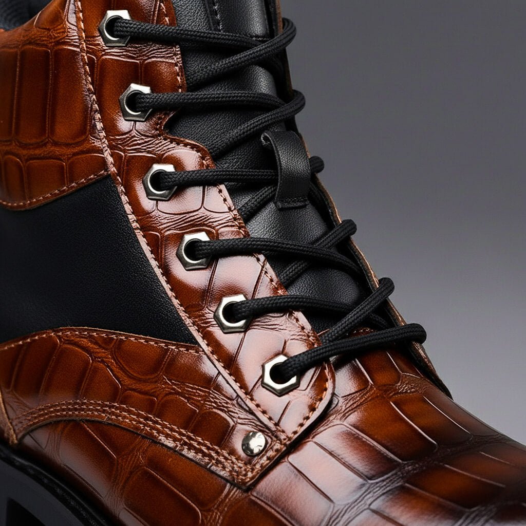Men's Lace-Up Ankle Boots with Lug Sole and Elastic Side Insert