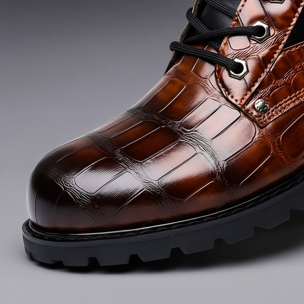 Men's Lace-Up Ankle Boots with Lug Sole and Elastic Side Insert