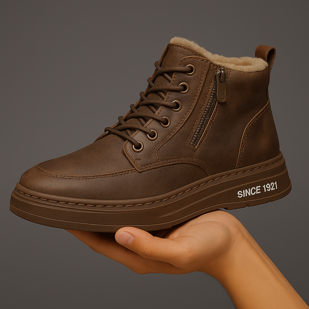 Men's Lace-Up Ankle Boots with Side Zip, Moc-Toe Stitching and Platform Sole