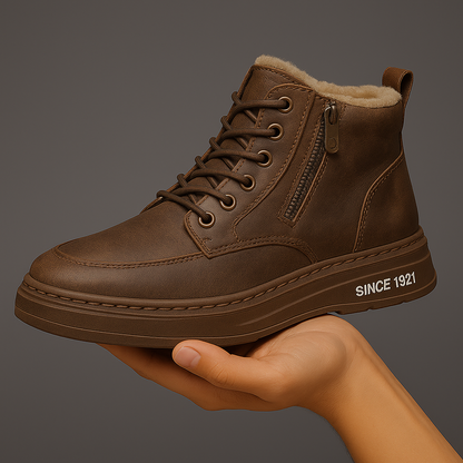 Men's Lace-Up Ankle Boots with Side Zip, Moc-Toe Stitching and Platform Sole