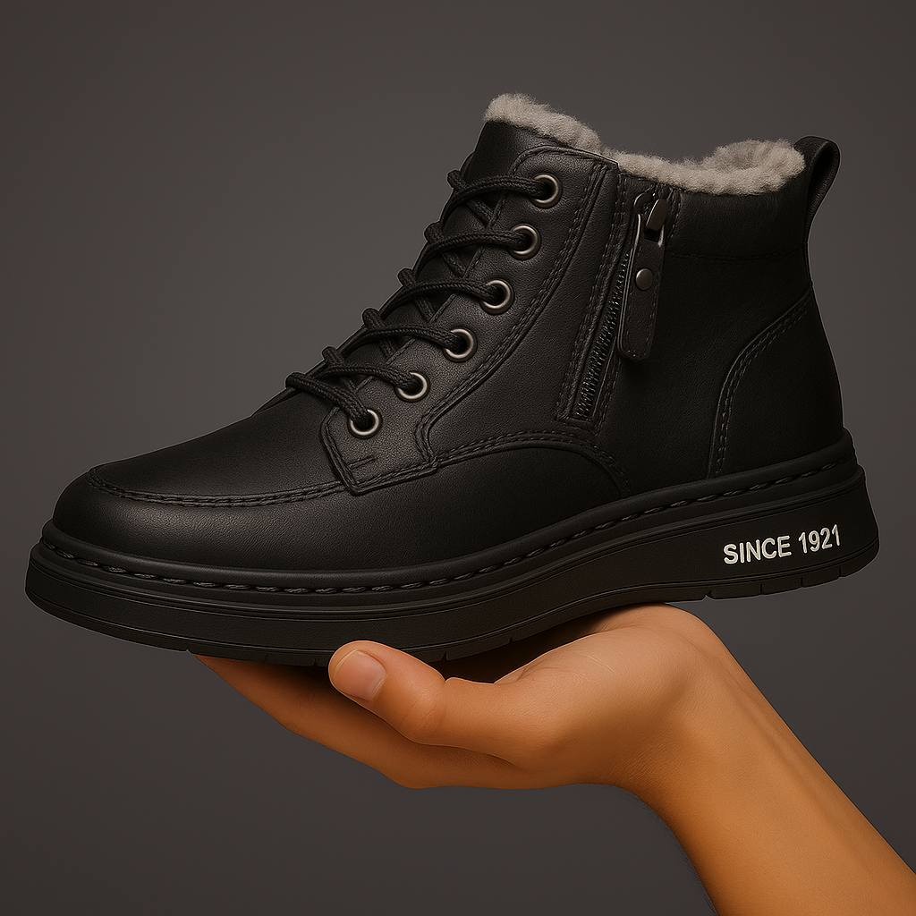 Men's Lace-Up Ankle Boots with Side Zip, Moc-Toe Stitching and Platform Sole