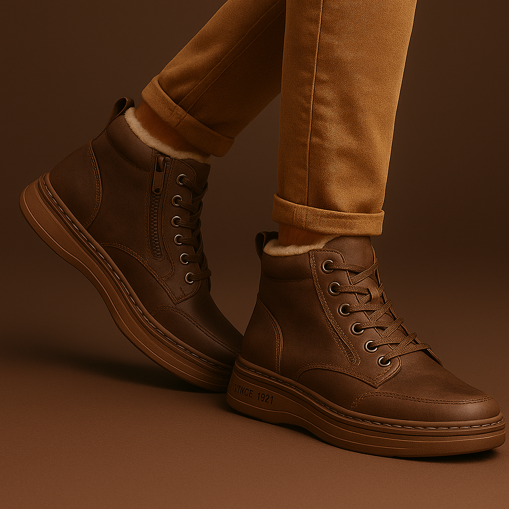 Men's Lace-Up Ankle Boots with Side Zip, Moc-Toe Stitching and Platform Sole