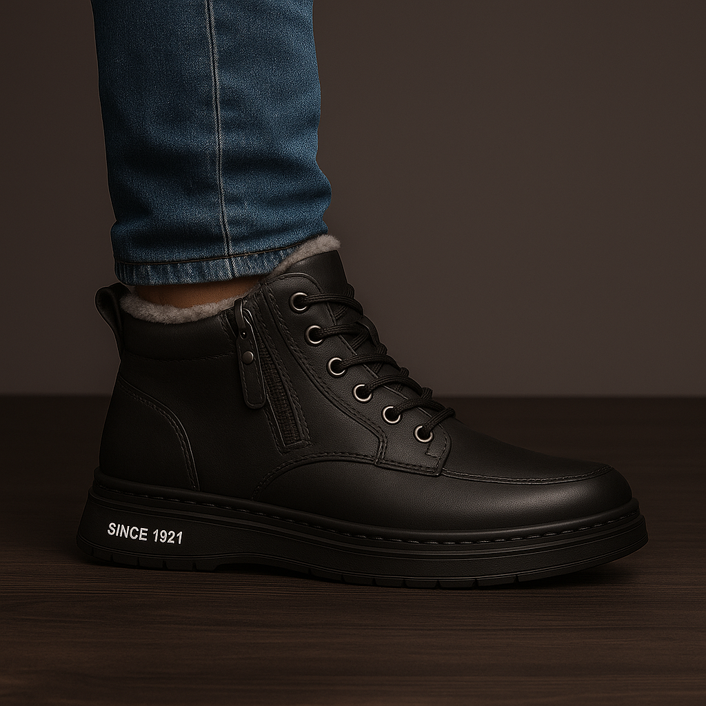 Men's Lace-Up Ankle Boots with Side Zip, Moc-Toe Stitching and Platform Sole