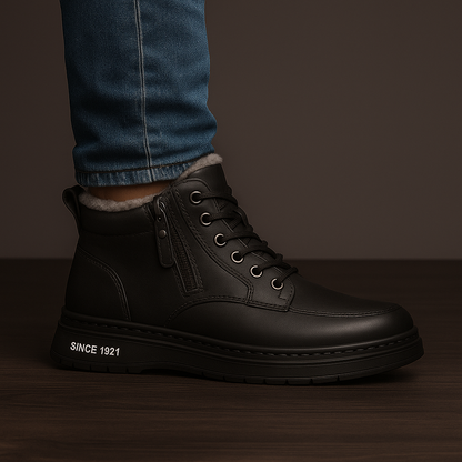 Men's Lace-Up Ankle Boots with Side Zip, Moc-Toe Stitching and Platform Sole