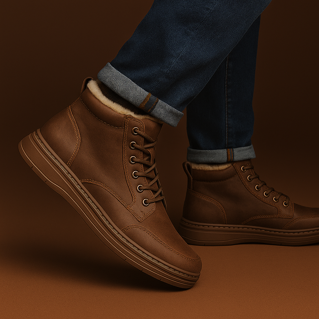 Men's Lace-Up Ankle Boots with Side Zip, Moc-Toe Stitching and Platform Sole