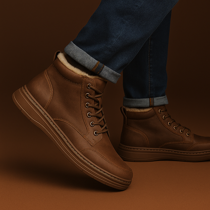 Men's Lace-Up Ankle Boots with Side Zip, Moc-Toe Stitching and Platform Sole