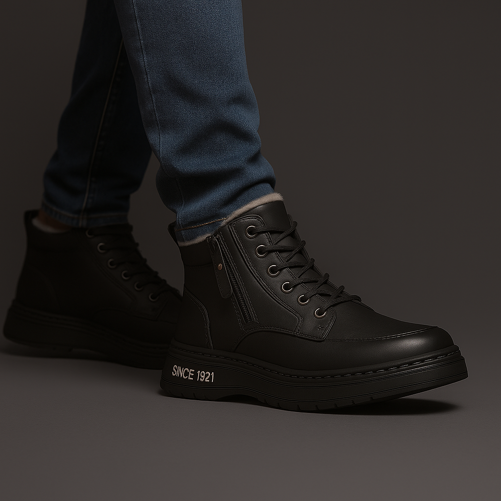 Men's Lace-Up Ankle Boots with Side Zip, Moc-Toe Stitching and Platform Sole