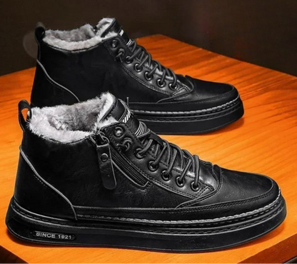 Men's Lace-Up Ankle Boots with Side Zip, Moc-Toe Stitching and Platform Sole