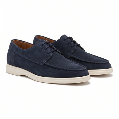 Men's Lace-Up Boat Shoes with Moc Toe and White Sole