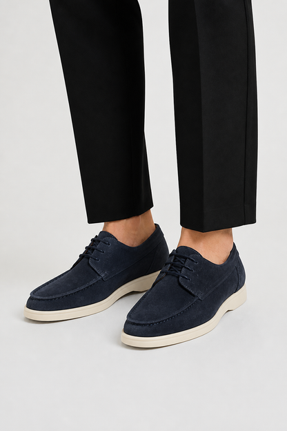 Men's Lace-Up Boat Shoes with Moc Toe and White Sole