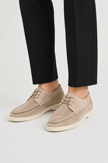 Men's Lace-Up Boat Shoes with Moc Toe and White Sole