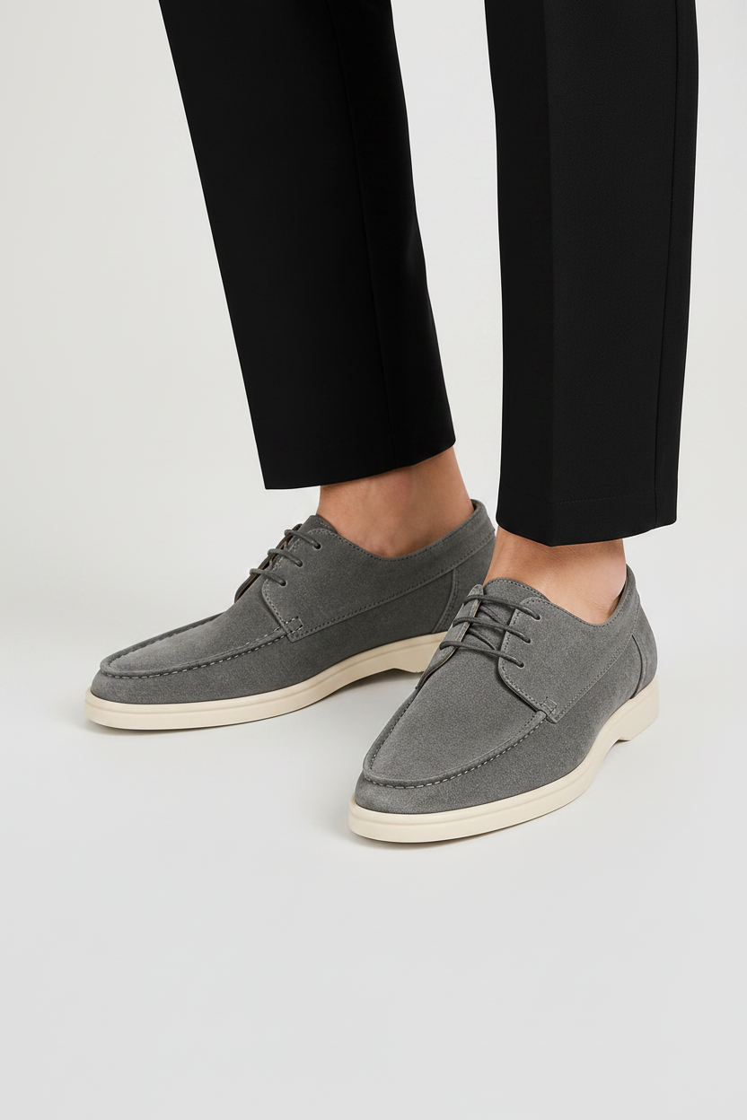 Men's Lace-Up Boat Shoes with Moc Toe and White Sole