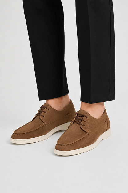 Men's Lace-Up Boat Shoes with Moc Toe and White Sole