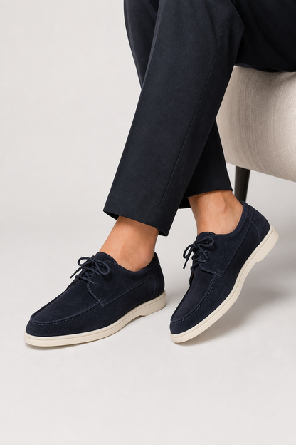 Men's Lace-Up Boat Shoes with Moc Toe and White Sole