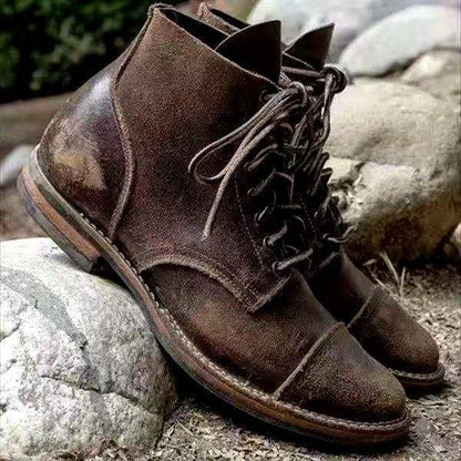 Men's Lace-Up Cap Toe Ankle Boots with Faux Leather Look