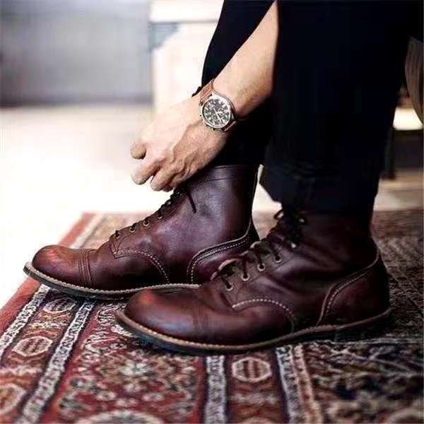 Men's Lace-Up Cap Toe Ankle Boots with Faux Leather Look