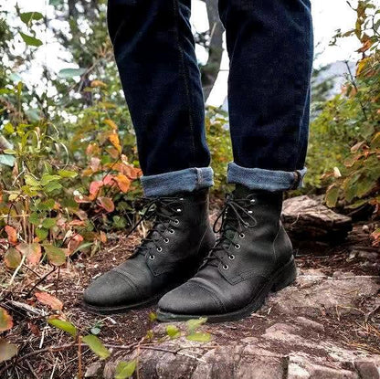 Men's Lace-Up Cap Toe Ankle Boots with Faux Leather Look