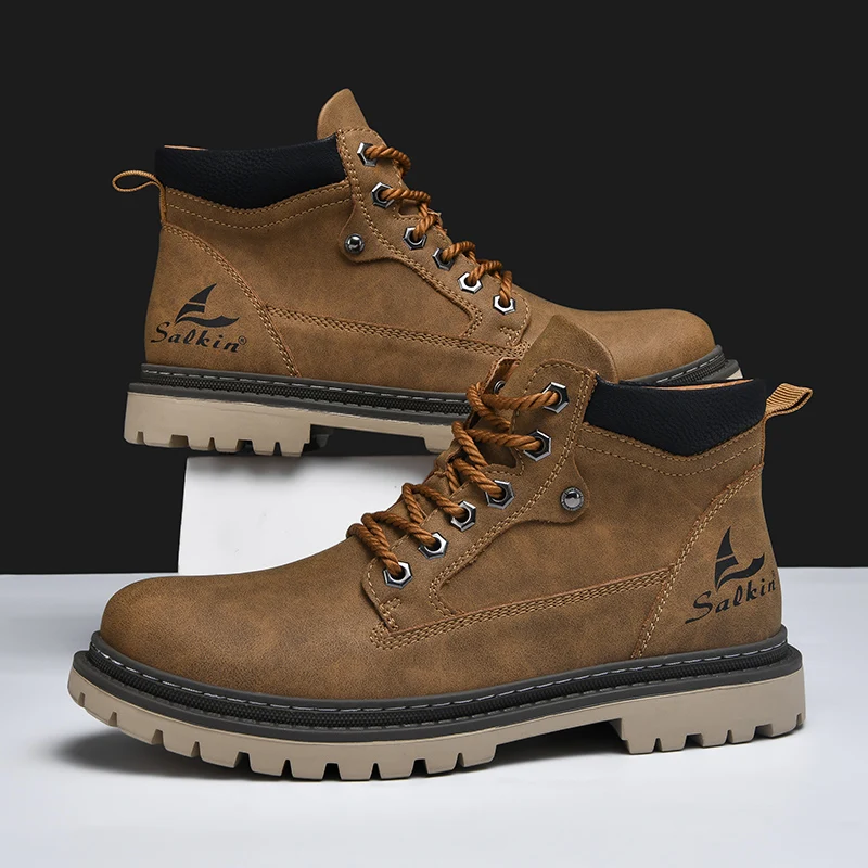 Men's Lace-Up Hiking Boots with Padded Collar and Reinforced Heel