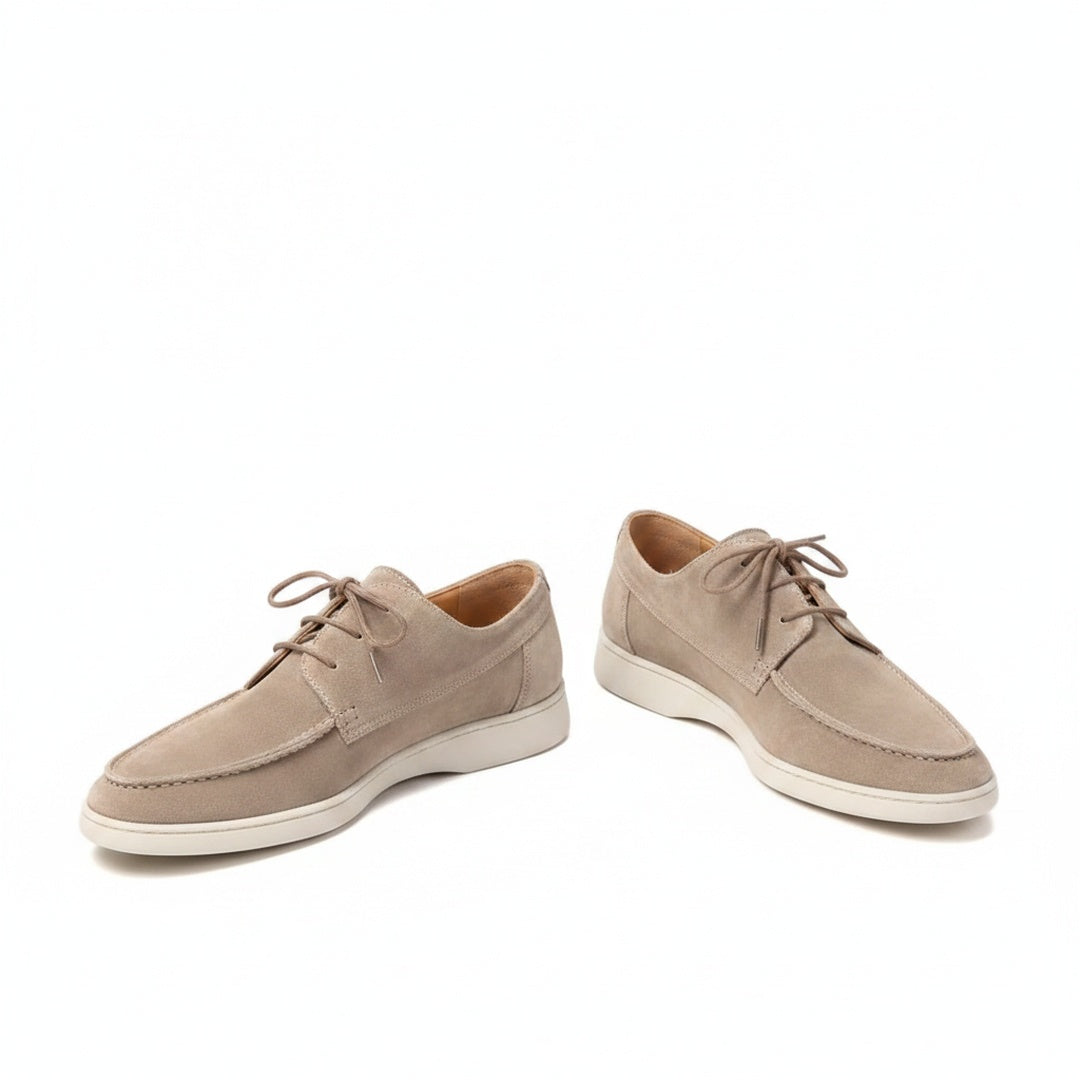 Men's Lace-Up Loafers with Moc Toe and White Sole
