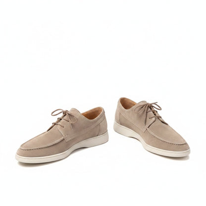 Men's Lace-Up Loafers with Moc Toe and White Sole