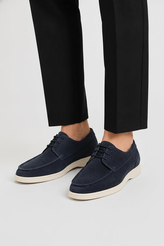 Men's Lace-Up Loafers with Moc Toe and White Sole