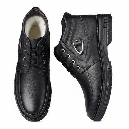 Men's Lace-Up Winter Boots with Fleece Lining and Metal Side Detail