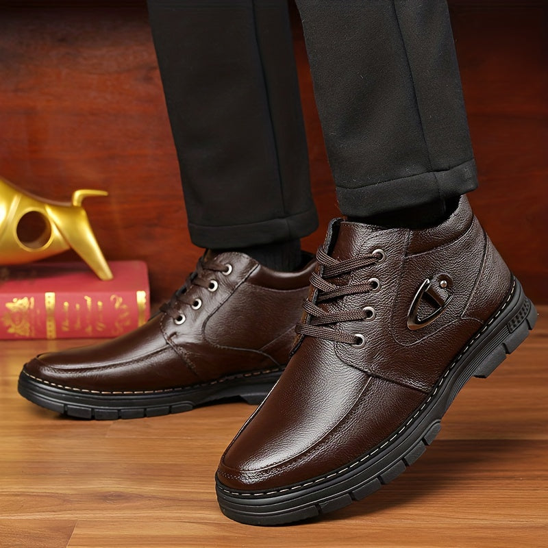 Men's Lace-Up Winter Boots with Fleece Lining and Metal Side Detail