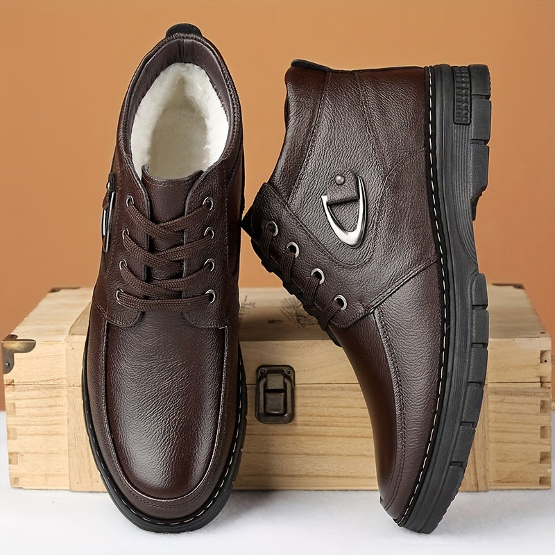 Men's Lace-Up Winter Boots with Fleece Lining and Metal Side Detail