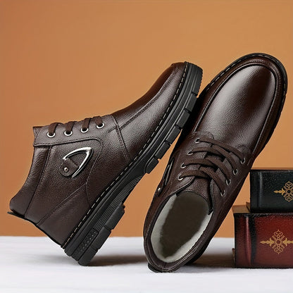 Men's Lace-Up Winter Boots with Fleece Lining and Metal Side Detail