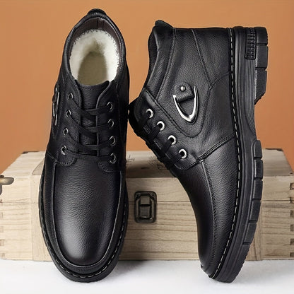 Men's Lace-Up Winter Boots with Fleece Lining and Metal Side Detail