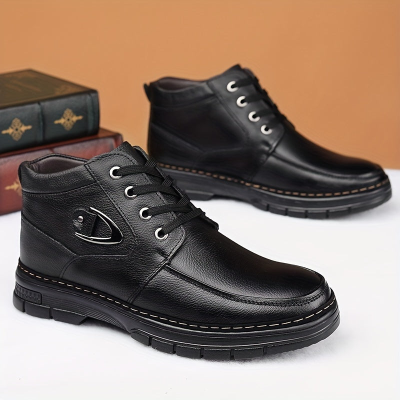 Men's Lace-Up Winter Boots with Fleece Lining and Metal Side Detail