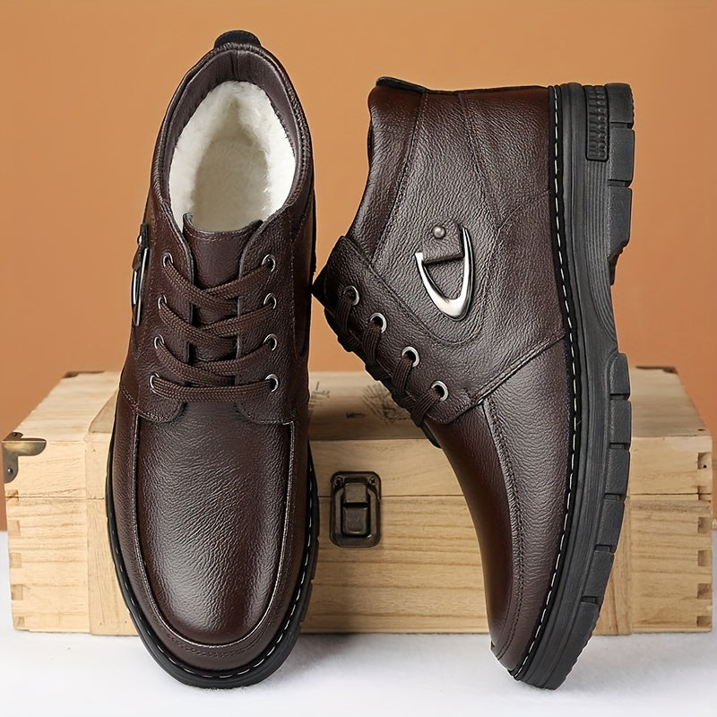 Men's Lace-Up Winter Boots with Fleece Lining and Metal Side Detail