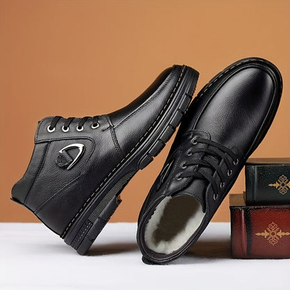 Men's Lace-Up Winter Boots with Fleece Lining and Metal Side Detail
