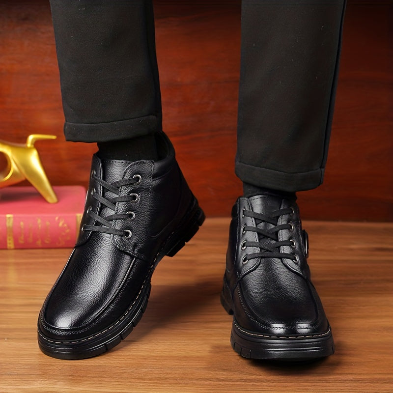 Men's Lace-Up Winter Boots with Fleece Lining and Metal Side Detail