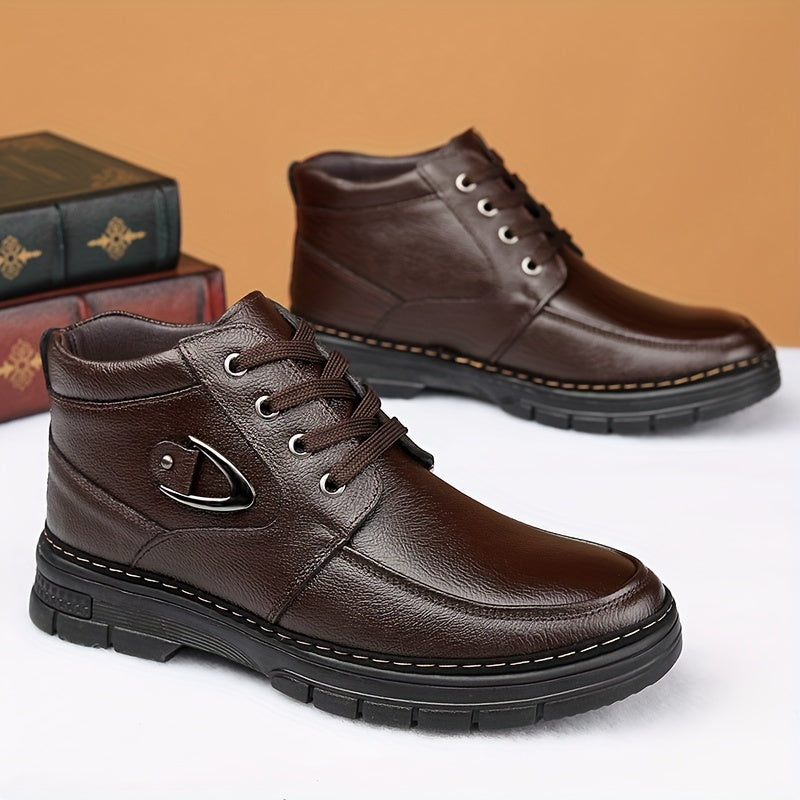 Men's Lace-Up Winter Boots with Fleece Lining and Metal Side Detail