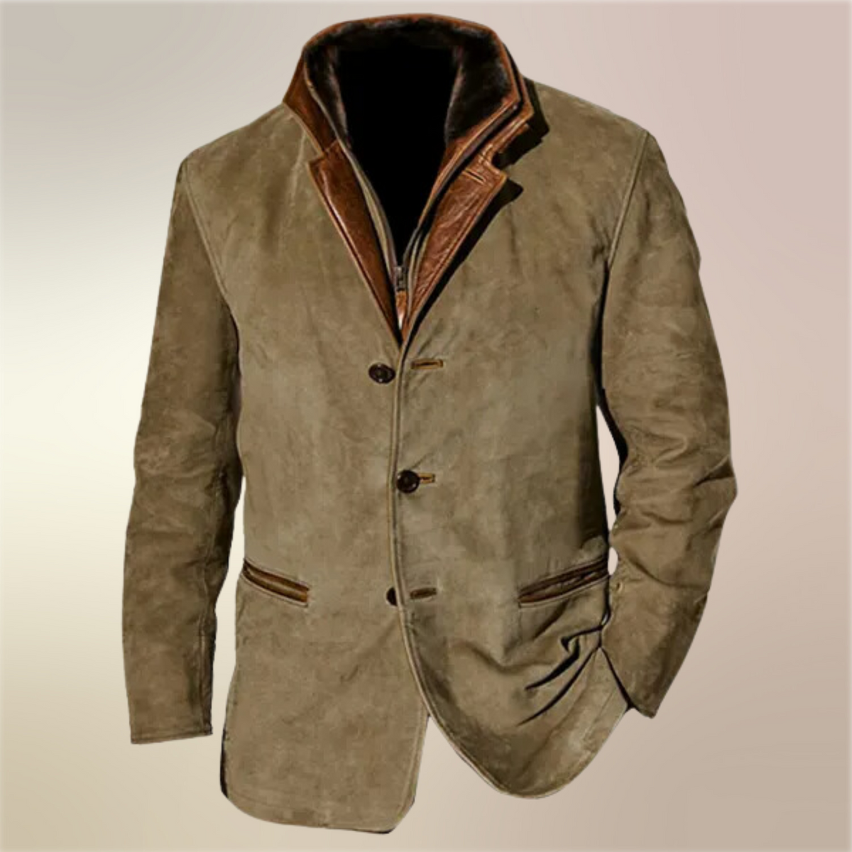 Men's Lined Blazer Jacket with Layered Collar and Multiple Pockets