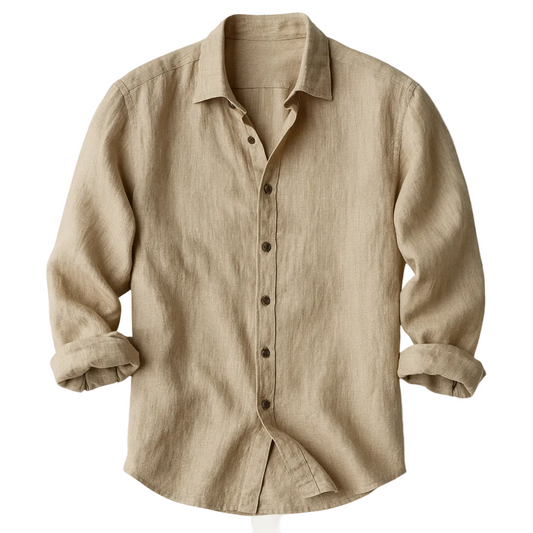 Men's Long Sleeve Shirt with Spread Collar and Button Front
