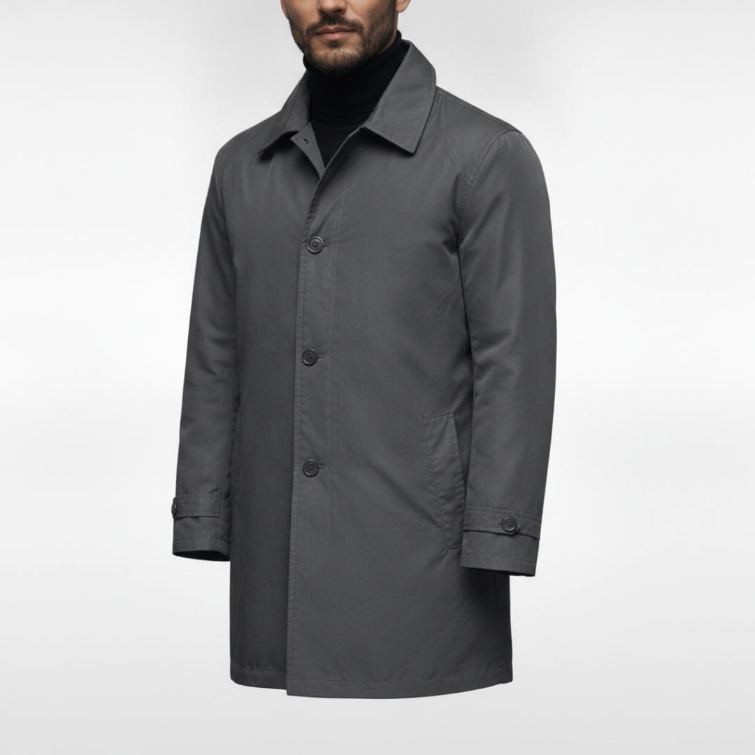 Men's Long Coat with Button Closure, Spread Collar and Quilted Lining