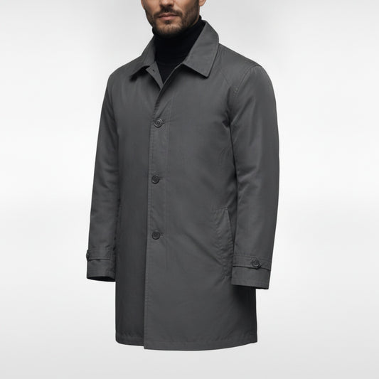 Men's Long Coat with Button Closure, Spread Collar and Quilted Lining