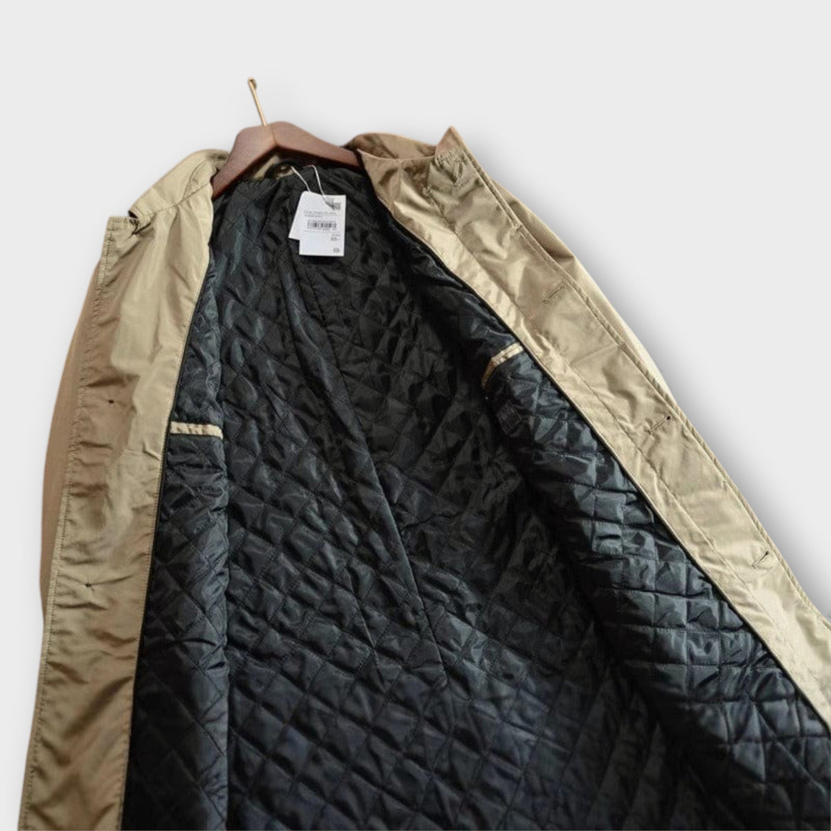 Men's Long Coat with Button Closure, Spread Collar and Quilted Lining