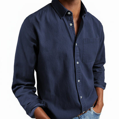 Men's Long Sleeve Button-Down Shirt with Chest Pocket and Spread Collar